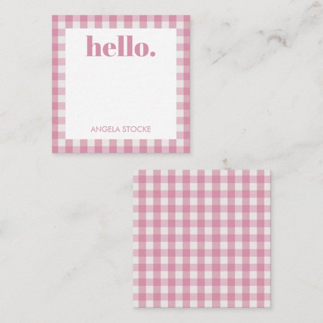 Carte De Correspondance Gingham rose et blanc personnalisé (Devant / Derrière)