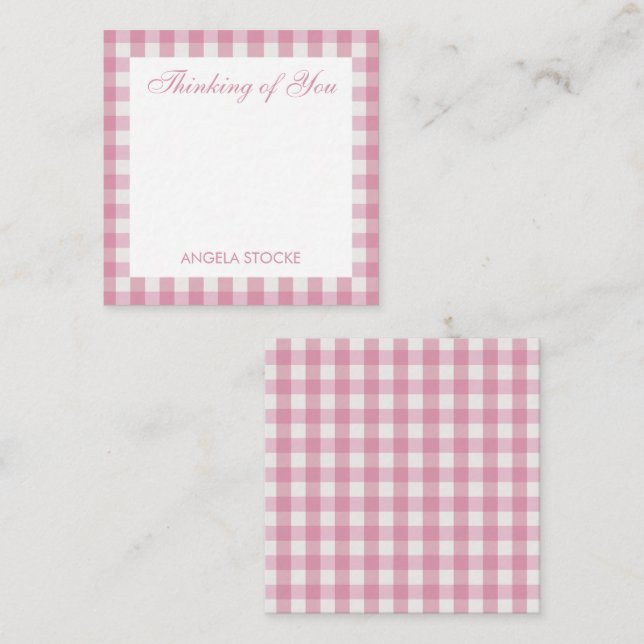 Carte De Correspondance Gingham rose et blanc personnalisé (Devant / Derrière)
