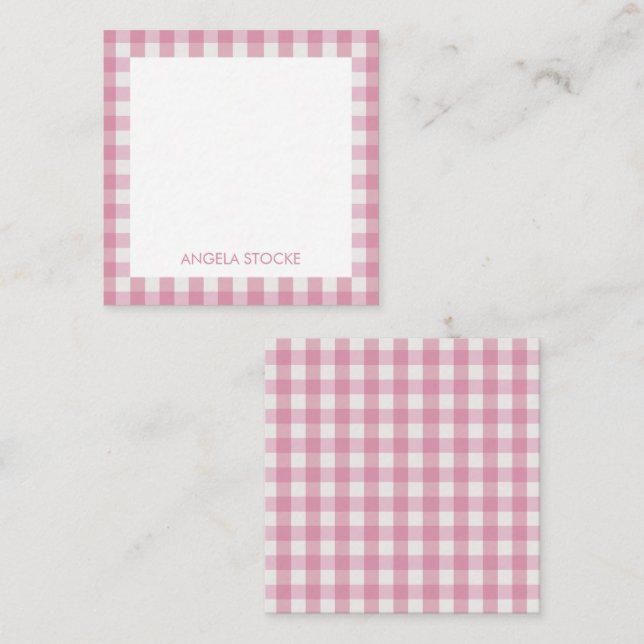 Carte De Correspondance Gingham rose et blanc personnalisé (Devant / Derrière)