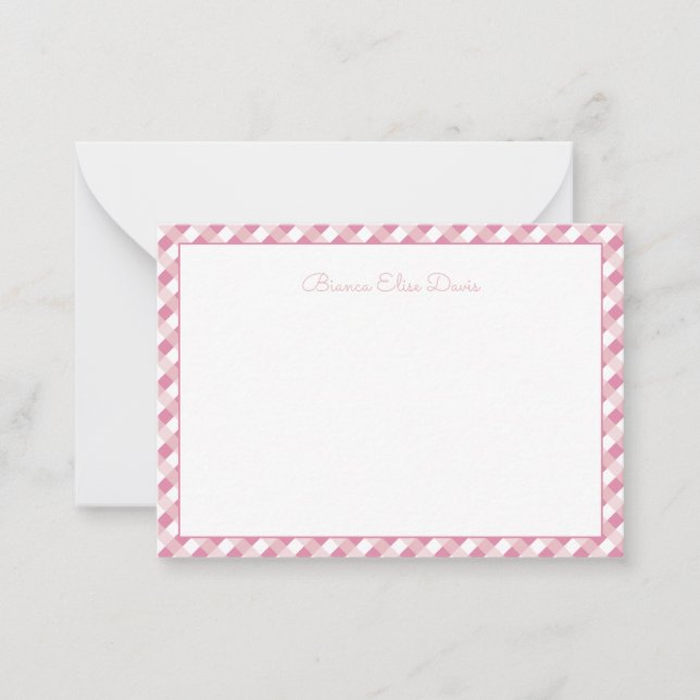 Carte De Correspondance Gingham Rose Pâle pour Enfants (Devant)