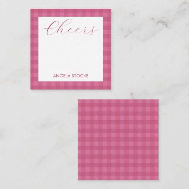 Carte De Correspondance Gingham Rose Personnalisé (Devant / Derrière)