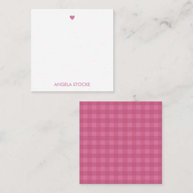 Carte De Correspondance Gingham rose personnalisé (Devant / Derrière)