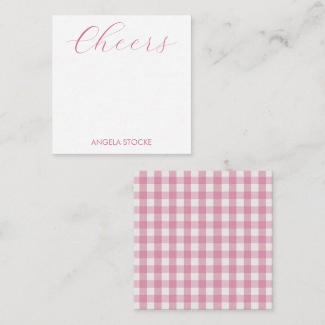 Carte De Correspondance Gingham rose personnalisé (Devant / Derrière)