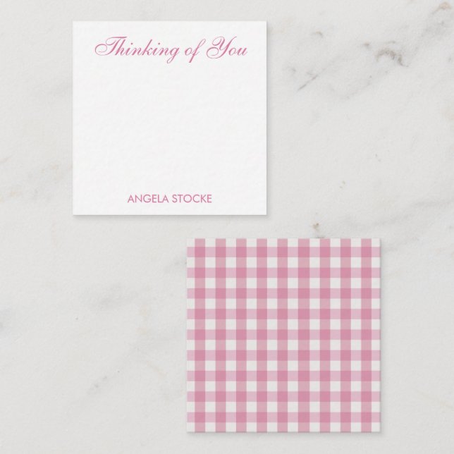 Carte De Correspondance Gingham rose personnalisé blanc (Devant / Derrière)