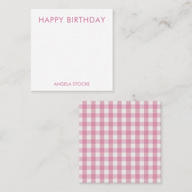 Carte De Correspondance Gingham rose personnalisé blanc (Devant / Derrière)