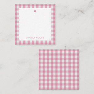 Carte De Correspondance Gingham rose personnalisé blanc et rose