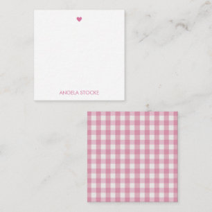 Carte De Correspondance Gingham rose personnalisé blanc et rose chaud
