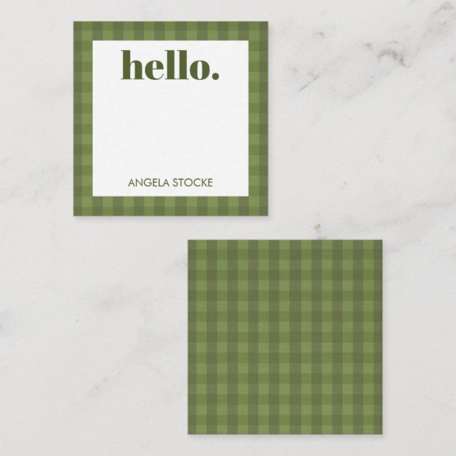 Carte De Correspondance Gingham Vert Personnalisé (Devant / Derrière)