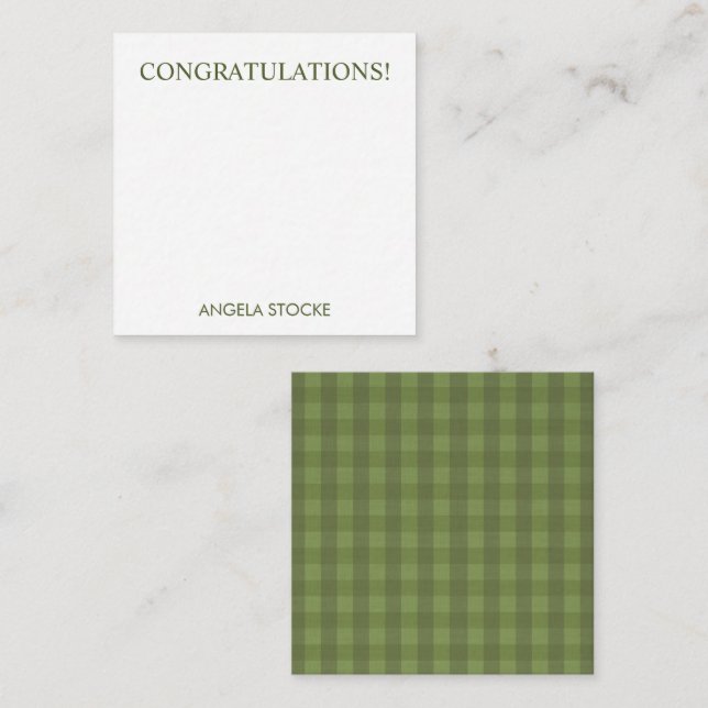 Carte De Correspondance Gingham Vert Personnalisé (Devant / Derrière)