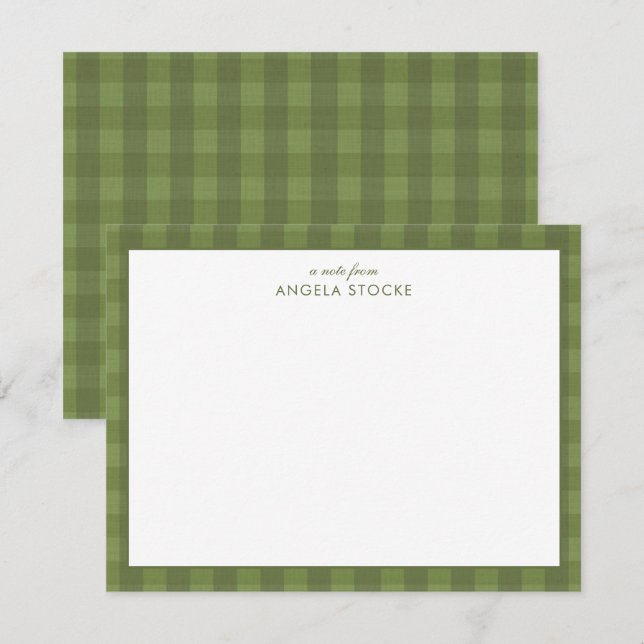 Carte De Correspondance Gingham Vert Personnalisé (Devant / Derrière)