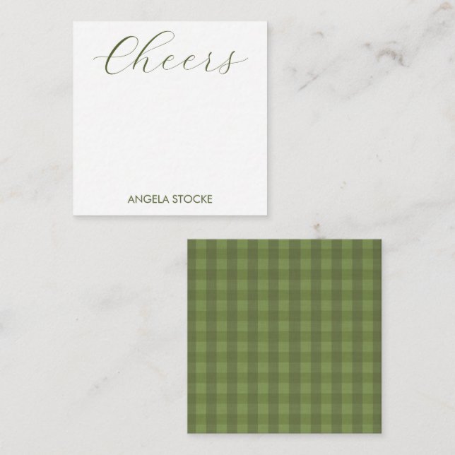 Carte De Correspondance Gingham Vert Personnalisé (Devant / Derrière)