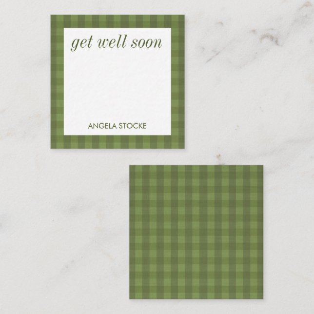 Carte De Correspondance Gingham Vert Personnalisé (Devant / Derrière)