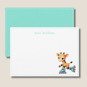Carte De Correspondance Girafe à roulettes en aquarelle garçon merci