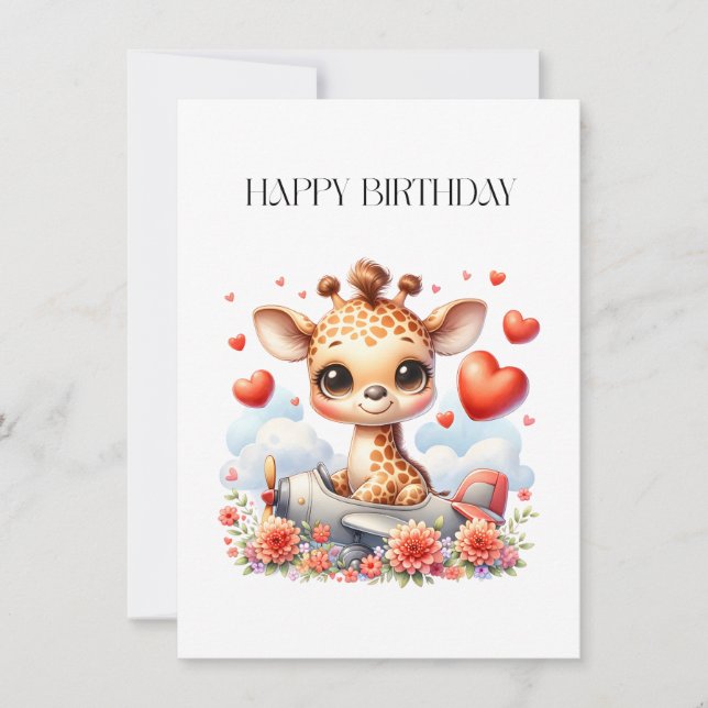 Carte De Correspondance Girafe Avion Anniversaire (Devant)