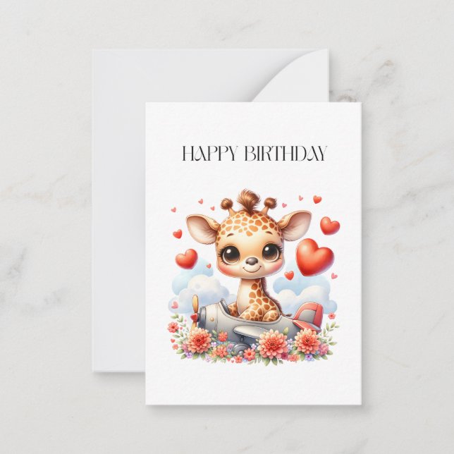 Carte De Correspondance Girafe Avion Anniversaire (Devant)