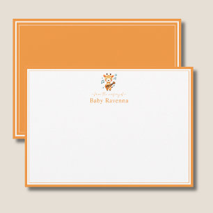 Carte De Correspondance Girafe Bordure Abricot Chaud Nounou Nouveau-Né Béb