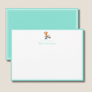 Carte De Correspondance Girafe Fresh Mint Aqua Bordure Nursery Nouveau Né