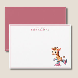 Carte De Correspondance Girafe Pastel sur des Patins à Roulettes Merci Fil