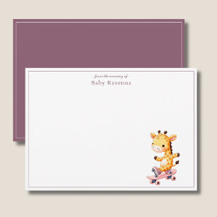 Carte De Correspondance Giraffe mignon à l'aquarelle sur skateboard Merci