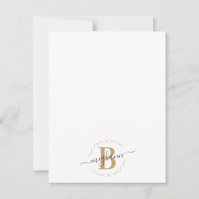 Carte De Correspondance Girly Modern White Gold Nom Script Monogrammé (Devant)