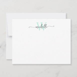 Carte De Correspondance Girly Stylish Grey Aqua Monogramme Nom Script