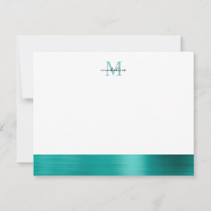 Carte De Correspondance Glam Brossé Métal Turquoise Vert Girly Monogramme