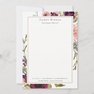 Carte De Correspondance Glam Gold Blush Bourgogne Aquarelle Rose Floral