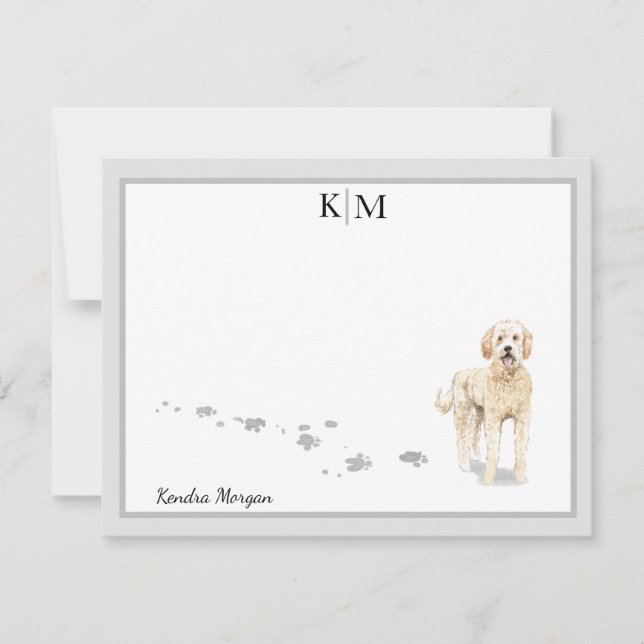 Carte De Correspondance Godendoodle Chien debout gris monogramme de la fro (Devant)