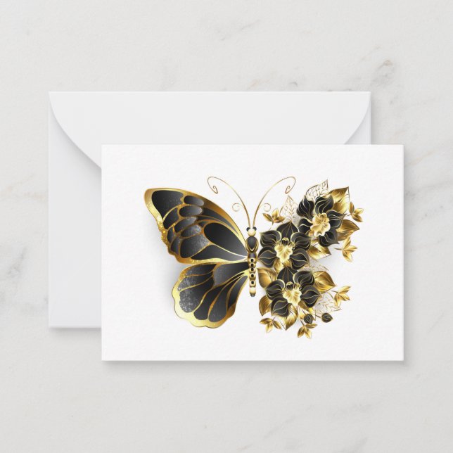 Carte De Correspondance Gold flower Butterfly with Black Orchid (Devant)