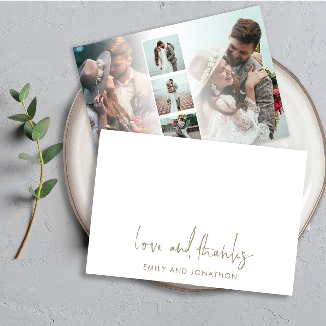 Carte De Correspondance Gold Script Name 5 Photos Mariage Love Thanks (Créateur téléchargé)