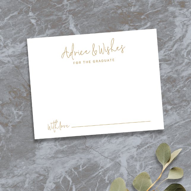 Carte De Correspondance Gold Simple Modern Script Diplômés conseils et sou (Gold Simple Modern Script Graduate advice & wishes Note Card)