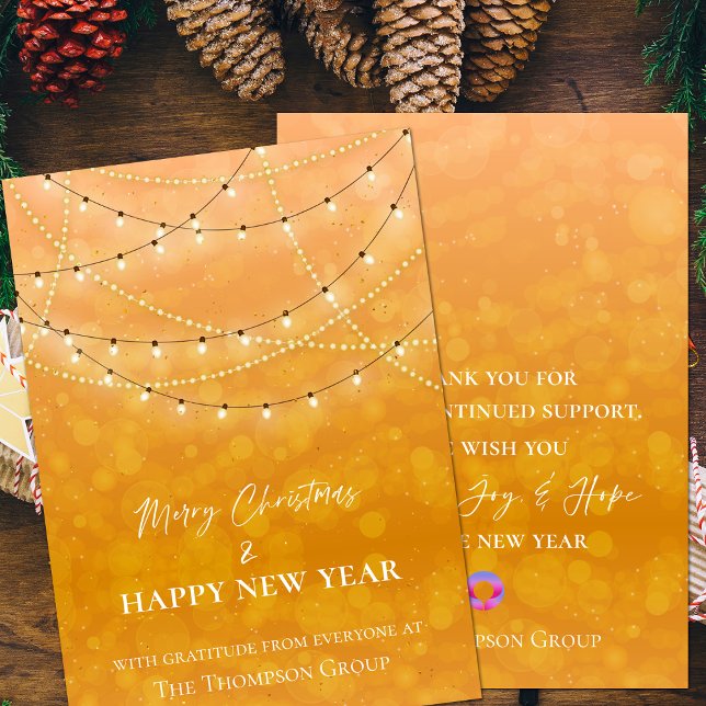 Carte De Correspondance Gold String Lights Noël Nouvel An Entreprise (Gold String Lights Christmas New Year Corporate Holiday Note Card)
