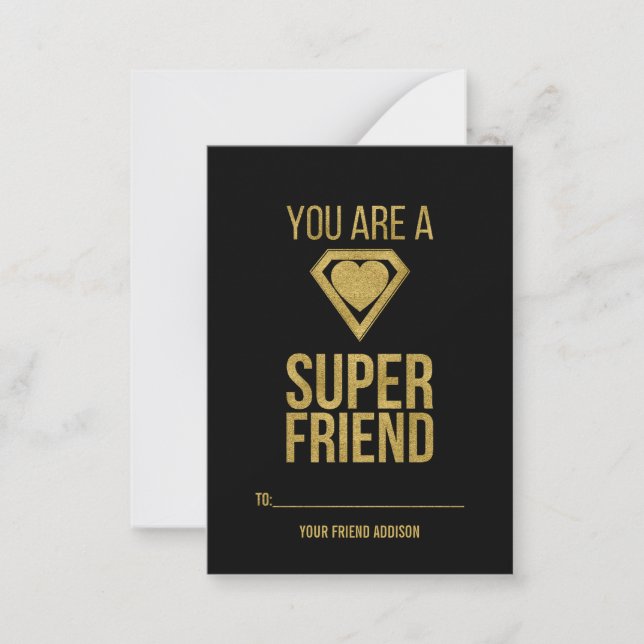 Carte De Correspondance Gold Superhero Friend Classroom Valentine Card (Devant)