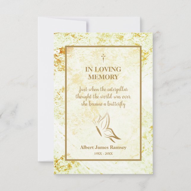 Carte De Correspondance Golden Funeral Butterfly Motivational Quote (Devant)