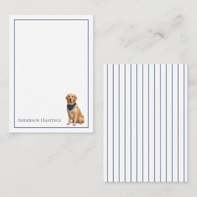 Carte De Correspondance Golden Retriever chic et rayures (Devant / Derrière)