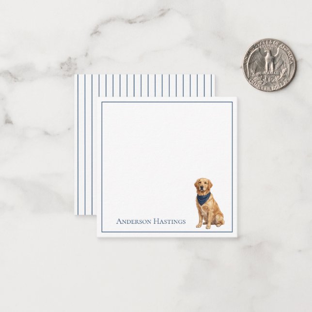 Carte De Correspondance Golden Retriever chic et rayures (Devant/Arrière en situation)