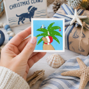 Carte De Correspondance Golden Retriever Père Noël et assistants décoratio