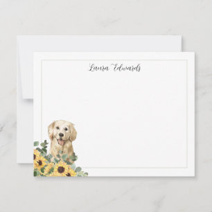Carte De Correspondance Golden Retriever Sunflower Eucalyptus Personnalisé