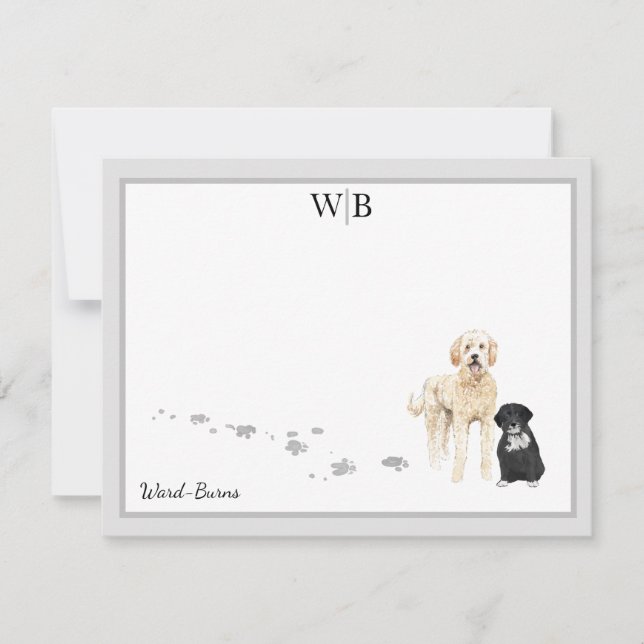 Carte De Correspondance Goldendoodle et Friend Grey Nom du monogramme fron (Devant)