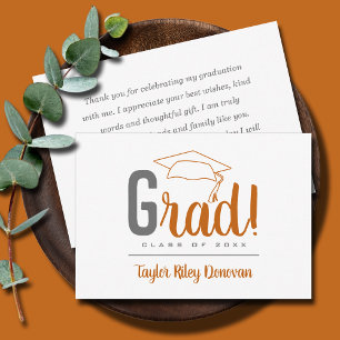 Carte De Correspondance Grad Casquette gris chic et orange brûlé