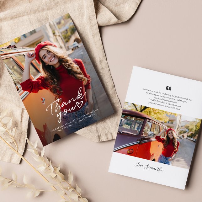 Carte De Correspondance Graduation 2025 Graduate Photos Merci (Graduation 2025 Graduate Photos Thank You Note Card)