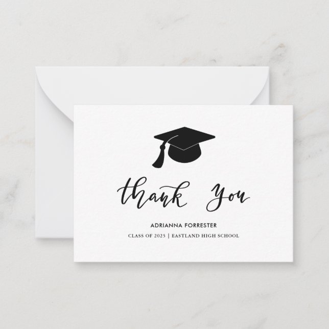 Carte De Correspondance Graduation Casquette Chic Modern Script Merci Note (Devant)