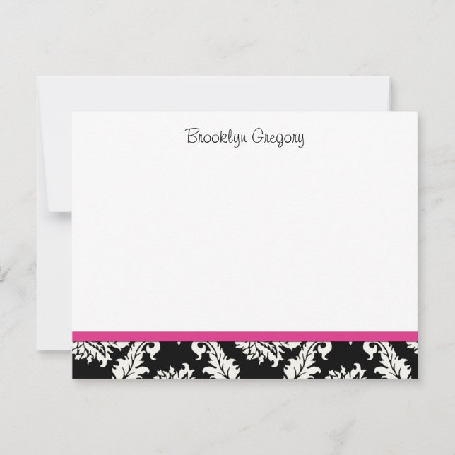 Carte De Correspondance Graduation noir et rose Damask Merci Note (Devant)