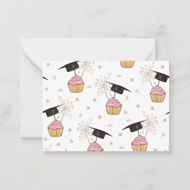 Carte De Correspondance Graduation Pink Cupcake Graduation Cap Sparkler (Devant)