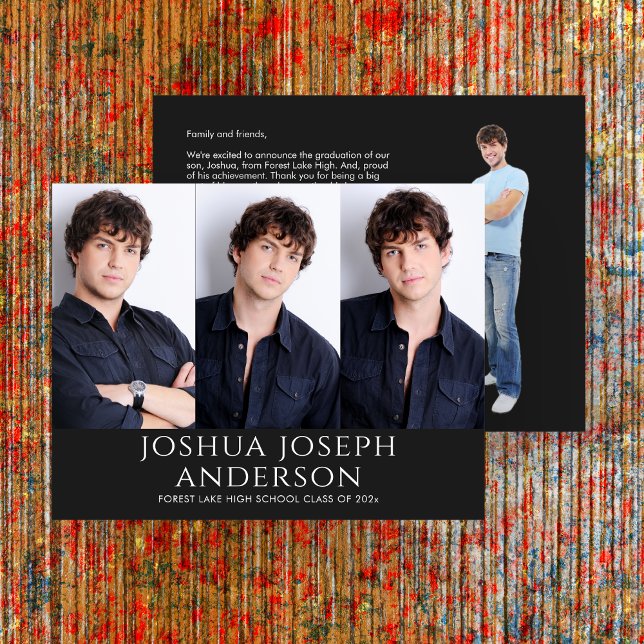 Carte De Correspondance Graduation sophistiquée à trois photos noir (Créateur téléchargé)