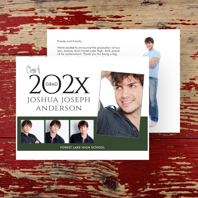 Carte De Correspondance Graduation sophistiquée Photo Collage Vert foncé (Créateur téléchargé)