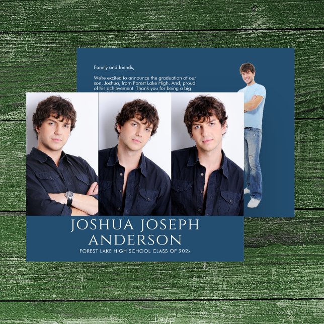 Carte De Correspondance Graduation sophistiquée Trois-Photo Royal Blue (Créateur téléchargé)