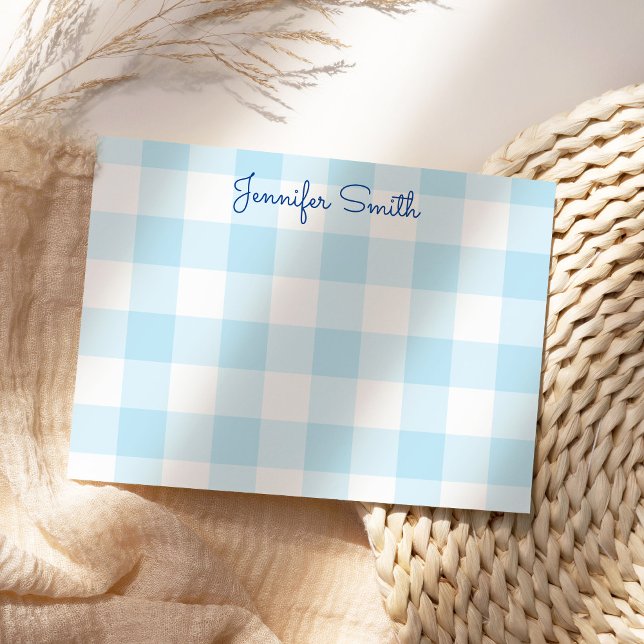 Carte De Correspondance Grand carreau gingham bleu pastel (Cute personalize pastel blue gingham note card.)