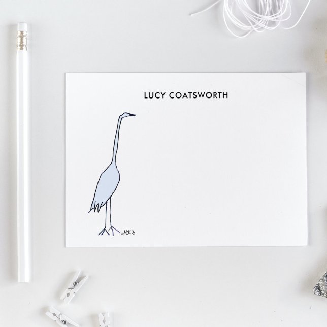 Carte De Correspondance Grand Héron Bleu Monogramme Oiseau Boho (These whimsical Great Blue Heron notecards capture the  beauty and humor of this bird.)