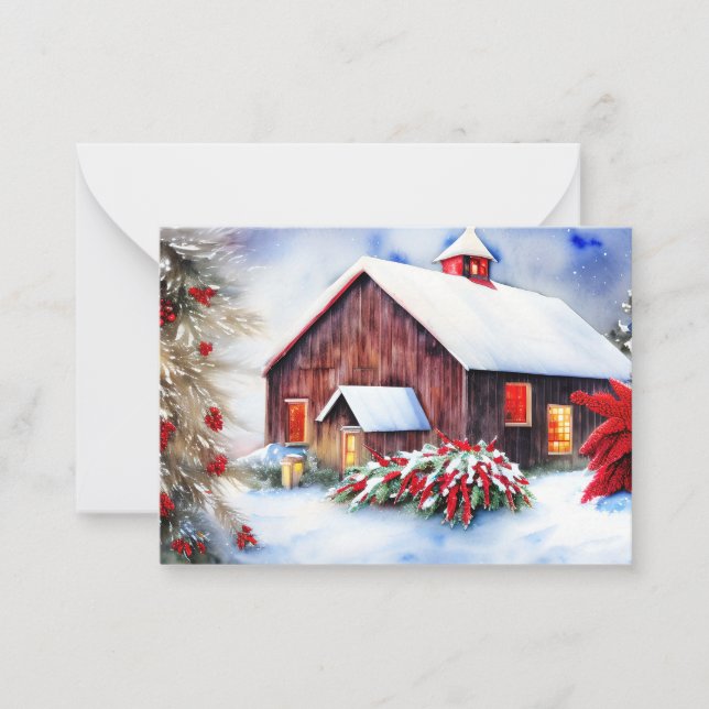 Carte De Correspondance Grange et neige budget mini Noël (Devant)